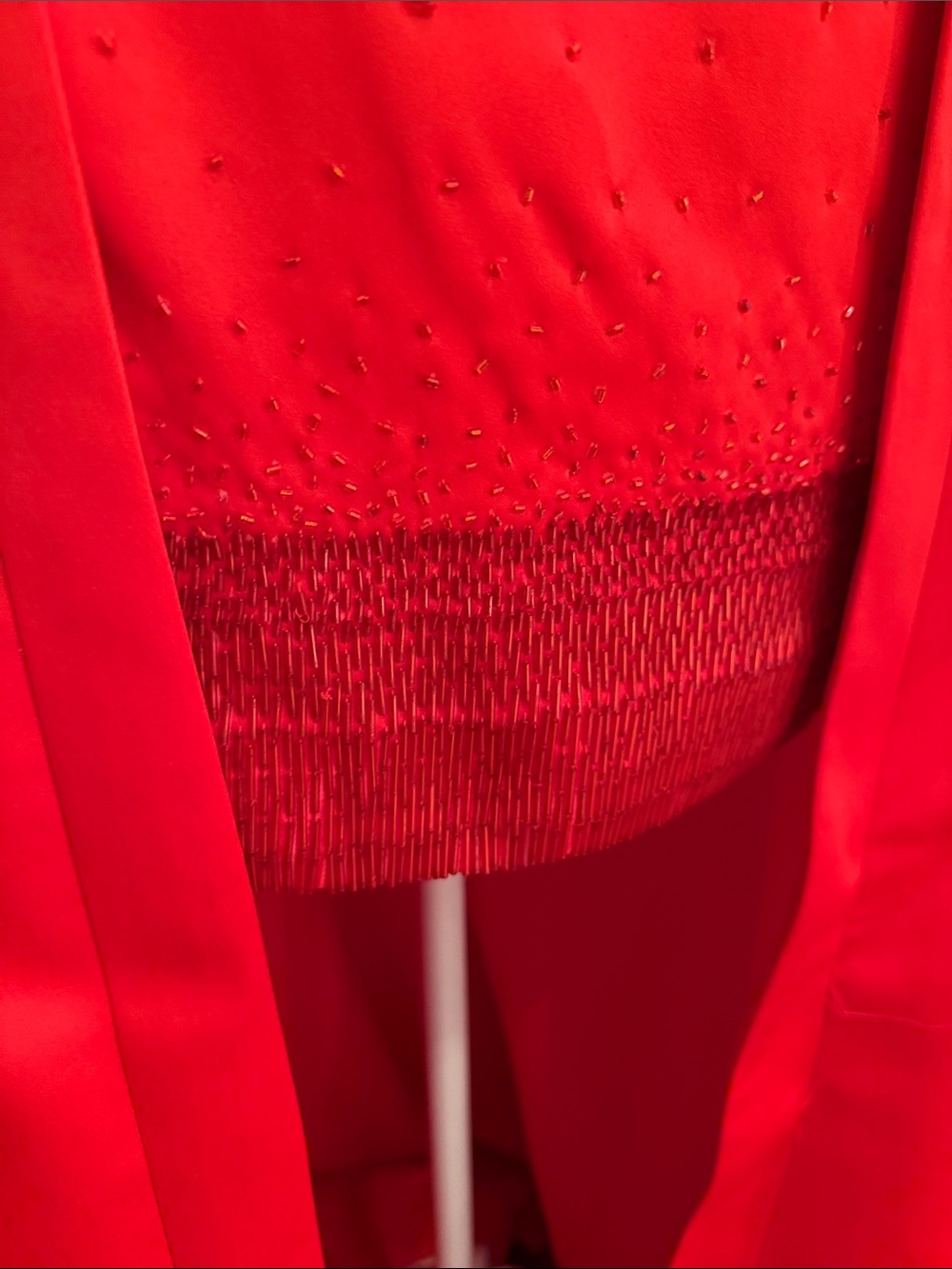 Rachel Allan Red High-Low Evening Gown with Ruffle Train - Picture 4 of 16